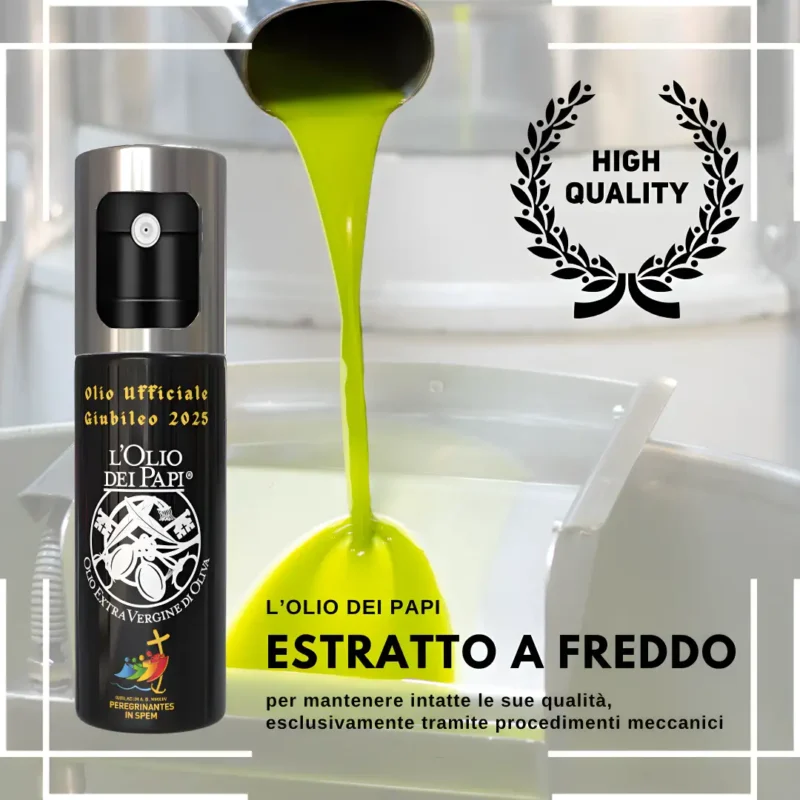 L'Olio dei Papi in Oliera Spray 100 ml – Edizione Giubileo 2025, Idea Assaggio. In Vetro. Elegante, Comoda e Ricaricabile !