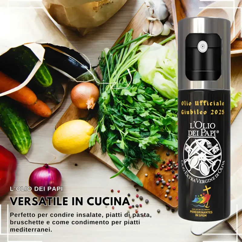 L'Olio dei Papi in Oliera Spray 100 ml – Edizione Giubileo 2025, Idea Assaggio. In Vetro. Elegante, Comoda e Ricaricabile !