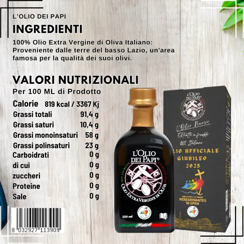 L'Olio dei Papi - Edizione Giubileo 2025, Bottiglia da 250 ml con Astuccio