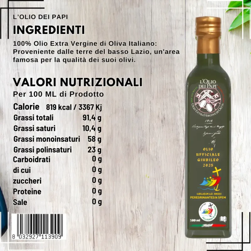 L'Olio dei Papi - Edizione Giubileo 2025, Bottiglia da 500 ml con Astuccio