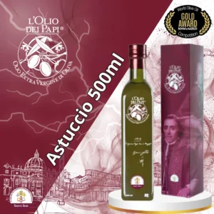 Bottiglia con astuccio da 500ml di olio extra vergine Olio dei Papi.