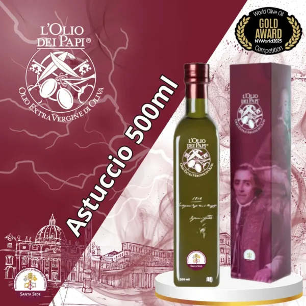 Bottiglia con astuccio da 500ml di olio extra vergine Olio dei Papi.