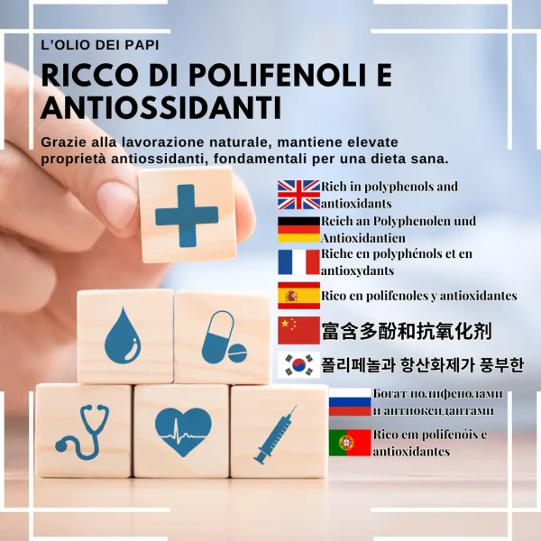 Olio EVO ricco di antiossidanti e polifenoli naturali