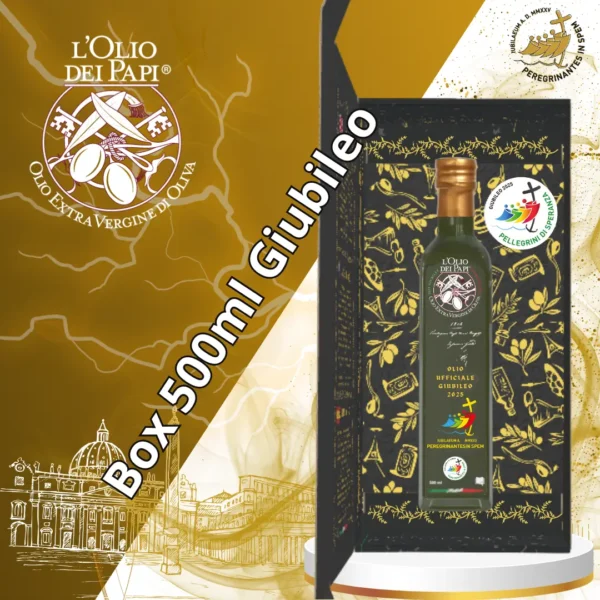 Box da 500ml di olio extra vergine con astuccio Giubileo 2025 Box.