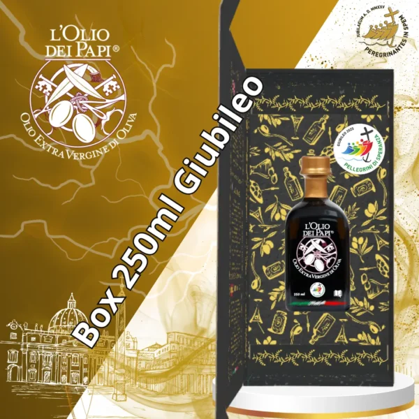 Box da 250ml di olio extra vergine con astuccio Giubileo 2025 Box.