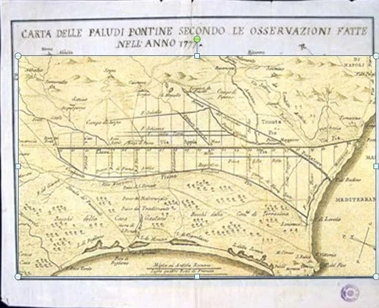 Cartina storica delle paludi pontine prima della bonifica