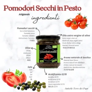 Crema ai Pomodori Secchi – Sapore Ricco e Avvolgente Crema ai pomodori secchi con ingredienti naturali illustrati.