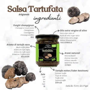 Crema Tartufata – Il Gusto Intenso del Tartufo Crema tartufata con iconografia degli ingredienti.
